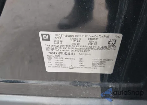 2018 Chevrolet Equinox Lt z USA, uszkodzony, nr VIN 2GNAXJEV1J6215154